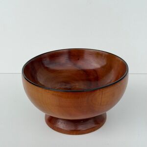 Vintage Hand Turned Wooden Pedestal Bowl Cherry Wood 6" Mid-Century MCM